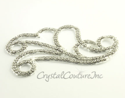 Silver/Crystal Bead Open Swirl Applique