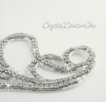 Silver/Crystal Bead Open Swirl Applique