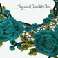 Teal Blue/Black Floral Lace Embroidered Applique