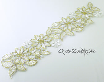 White/Gold/Silver Floral Lace Embroidered Applique - 2 pieces