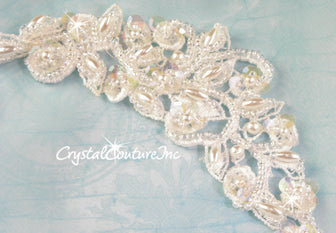 White Beaded/Sequin Scroll Applique
