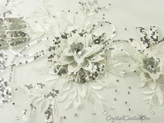 3D White Embroidered Applique