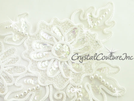 Gold 3D Floral Embroidered/Pearl Applique – Crystal Couture