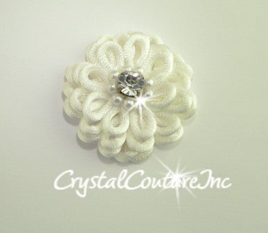 White Corded Flower with Crystal Rhinestone